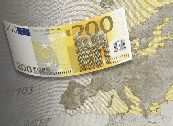 Zweihundert-Euro-Schein-Collage in warmem Ton — Stockfoto