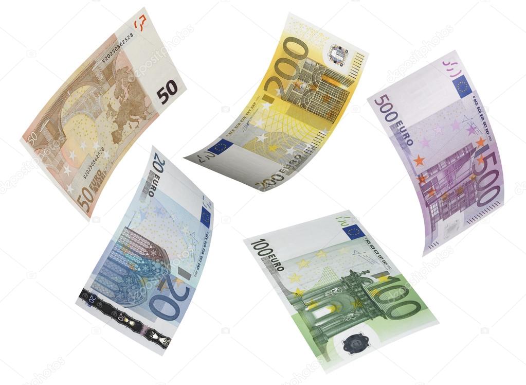 Euro bill collage isolated on white