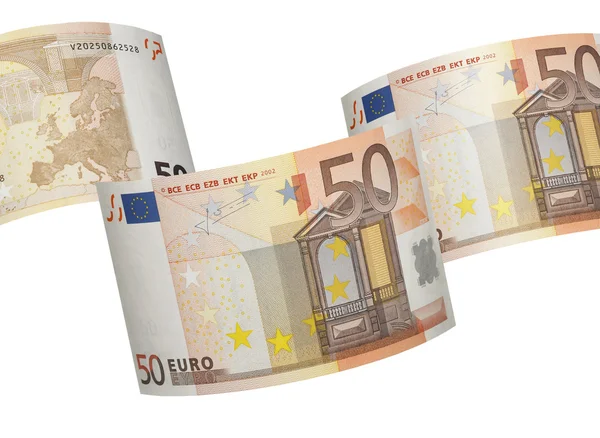 Fünfzig-Euro-Schein-Collage isoliert auf Weiß — Stockfoto