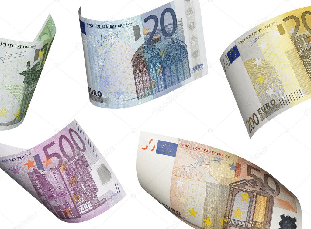 Euro bill collage isolated on white