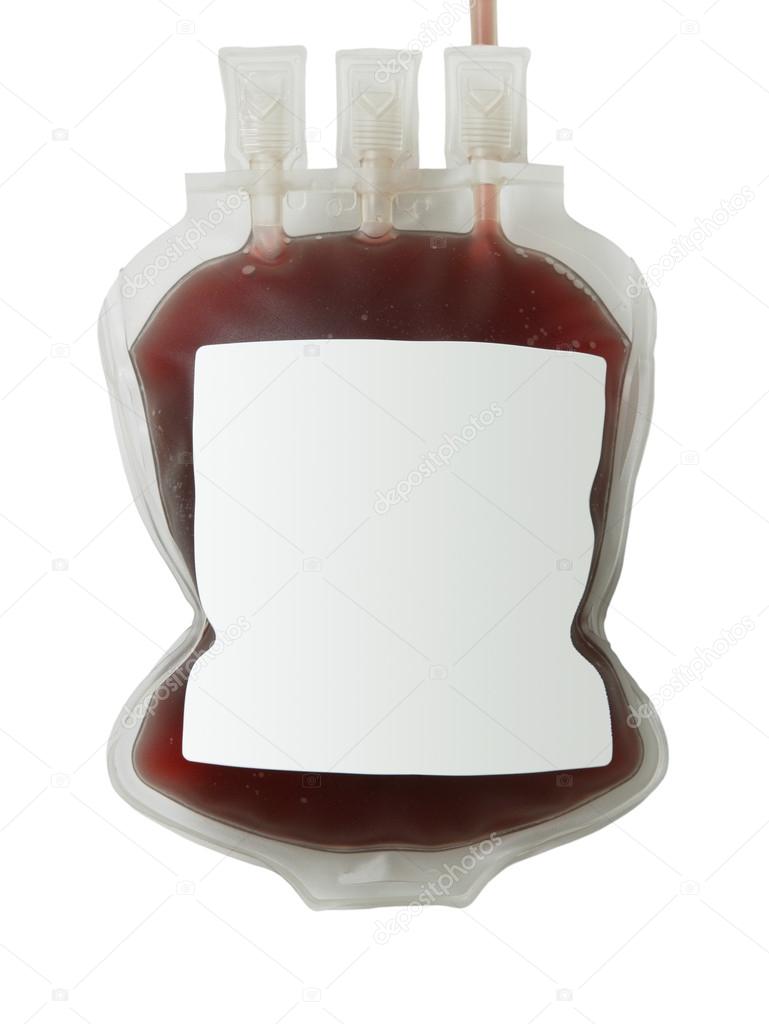 Plastic blood bag isolated on white