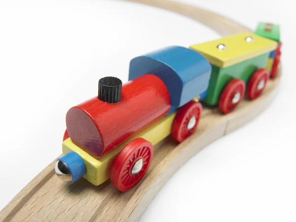 Colorful wooden toy train detail isolated on white — Stock Photo, Image