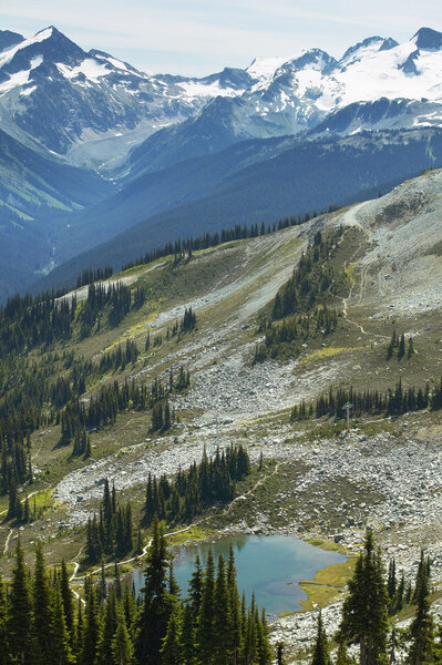 Whistler landscape with mountains and lake. British Columbia. Ca
