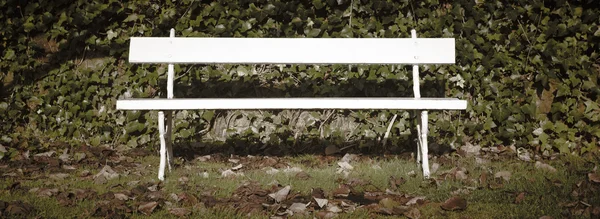 Bench in the park with autumn leaves in Spain — Stock Photo, Image