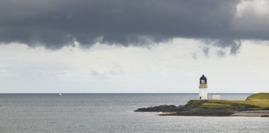 Scottish landscape with ocean and lighthouse. Lewis isle. UK clipart
