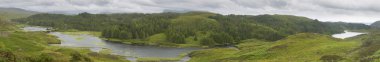 İskoç panoramik manzara nehir ve orman. Highlands. S