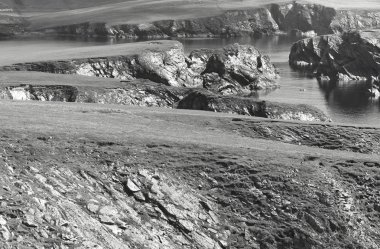 İskoç kıyı şeridi manzara Shetland Adaları'nda. İskoçya. İngiltere