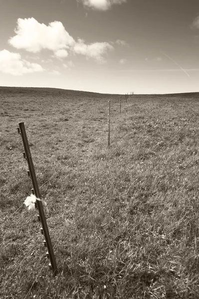 Szkocki krajobraz z ogrodzenia w wzgórzu. Shetland. Szkocja. Wielka Brytania — Zdjęcie stockowe