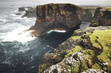 İskoç kıyı şeridi manzara Shetland Adaları'nda. İskoçya. İngiltere