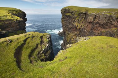 İskoç kıyı şeridi manzara Shetland Adaları'nda. İskoçya. İngiltere