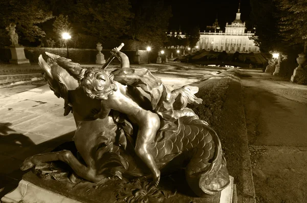 Royal Palace and gardens of La Granja by night. Spain — Stock Photo, Image