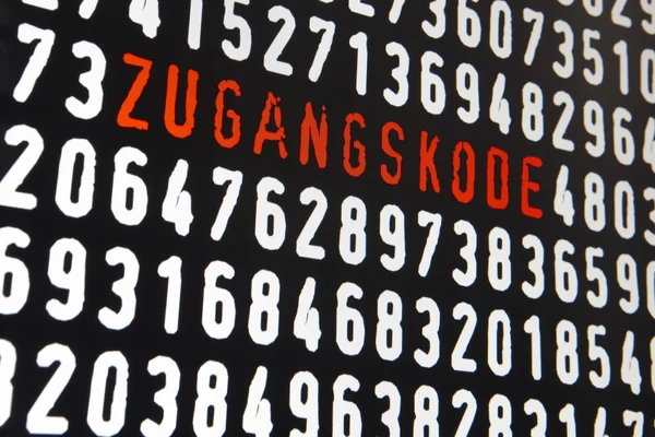 Computer screen with zugangskode text and numbers on black backg — Stock Photo, Image