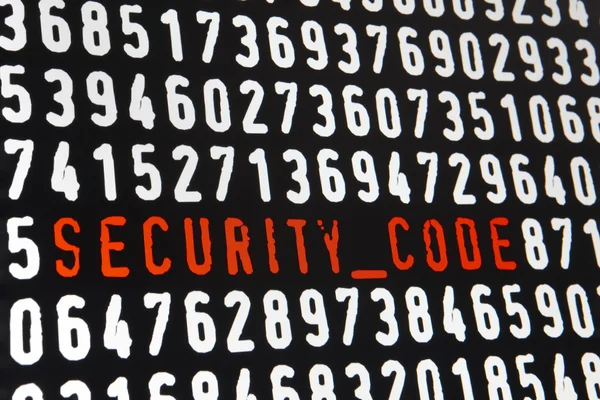 Computer screen with security code text on black background — Stock Photo, Image