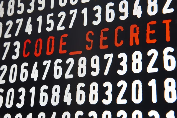 Computer screen with code secret text on black background — Stock Photo, Image