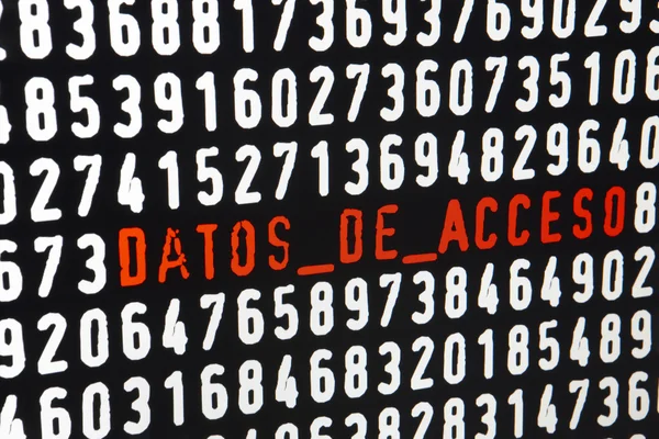 Computer screen with datos de acceso text on black background — Stock Photo, Image