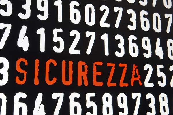 Computer screen with sicurezza text on black background — Stock Photo, Image