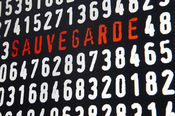 Computer screen with sauvegarde text on black background — Stock Photo, Image