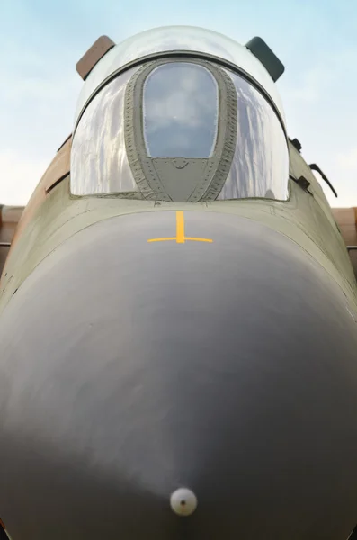 Fighter aircraft front part detail with cockpit — Stock Photo, Image