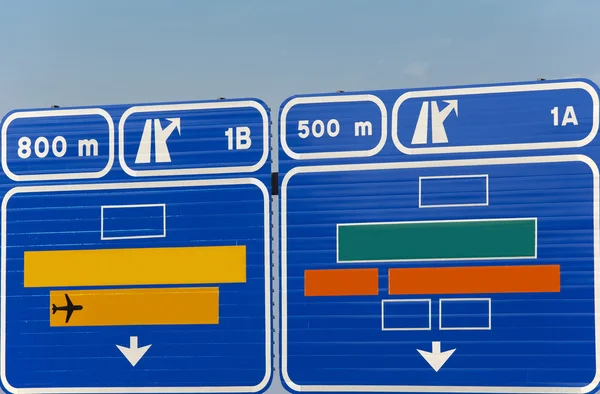 European generic information road highway signpost in blue tone — Stock Photo, Image