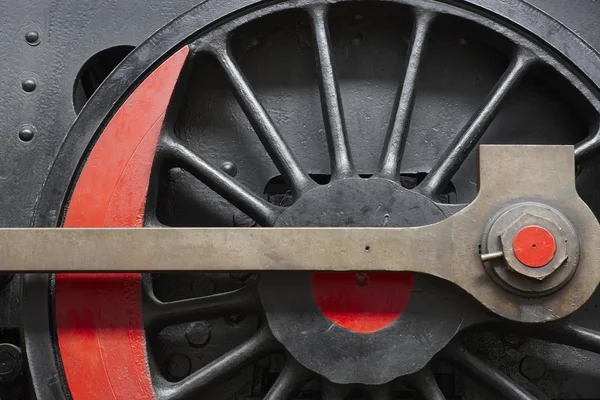 Roue de locomotive à vapeur et détail de bielle — Photo