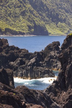 Azores volcanic coastline in Sao Jorge. Faja do Ouvidor. Portuga