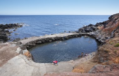 Azores coastline landscape with natural pool in Topo. Sao Jorge clipart