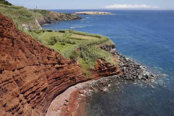 Azorerna kusten landskap med röda klippor i Topo. Sao Jorge — Stockfoto
