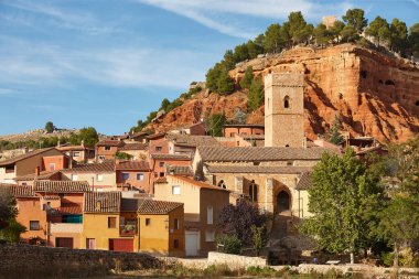 Anento 'nun ortaçağ İspanyol köyü. Zaragoza, Aragon. İspanya