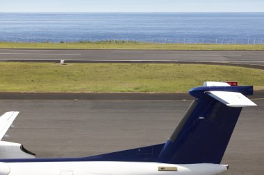 Uçak masal kanat ayrıntı ile Okyanusu yakın havaalanı pist