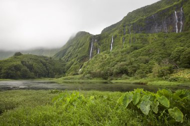 Azores landscape in Flores island. Waterfalls in Pozo da Alagoin clipart