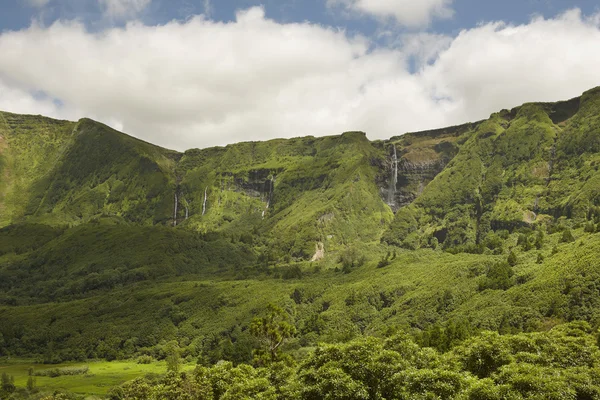 Azoren-Landschaft mit Wasserfällen und Klippen in Flores Island. po — Stockfoto