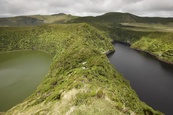 Azores landscape with lakes in Flores island. Caldeira Comprida — Stock Photo, Image