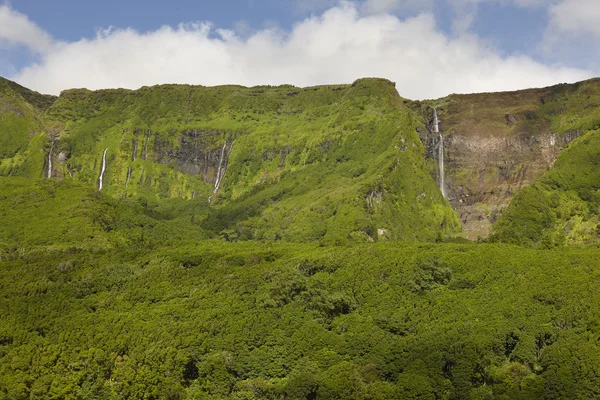Paisaje de Azores con cascadas y acantilados en la isla Flores. Po. — Foto de Stock