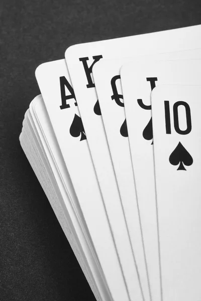 Poker card game with ace straight flush. Black and white — Stock Photo, Image