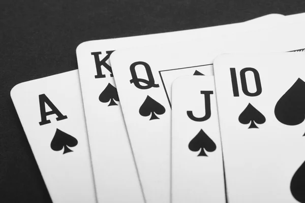 Poker card game with spade straight flush. Black — Stock Photo, Image