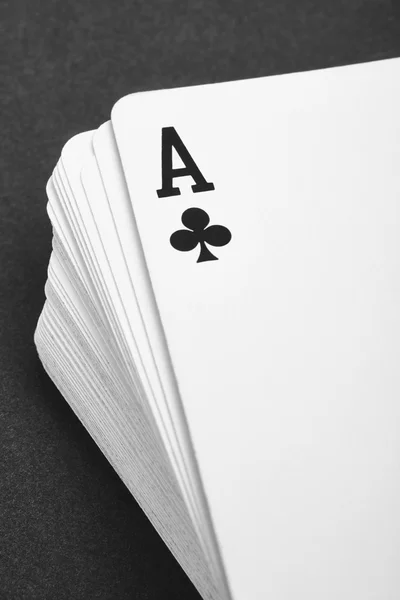 Card game with ace of clubs detail. Black and white — Stock Photo, Image