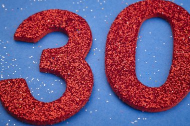 Otuz kırmızı renk mavi bir arka plan üzerinde numara. Yıldönümü