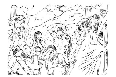 vektör el çizimi çizimi, tesettür modeli fotoğraf avı