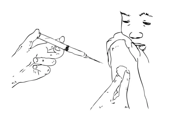 Desenho Manual Esboço Mão Vetor Criança Injetada Pelo Doutor Pela Ilustrações De Stock Royalty-Free