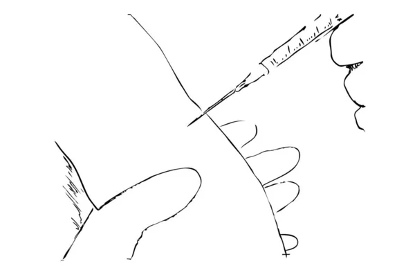 Dibujo Manual Vectores Sketch Mano Obtener Vacine Sryinge — Archivo Imágenes Vectoriales