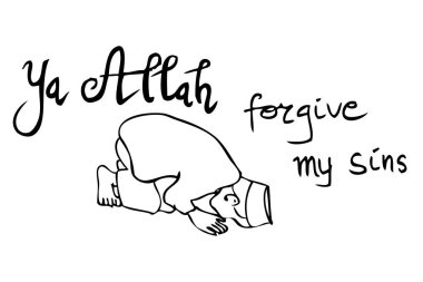 Vektör El, Müslüman ya da Müslüman 'ın robot resmini çiz. Allah günahlarımı affetsin.