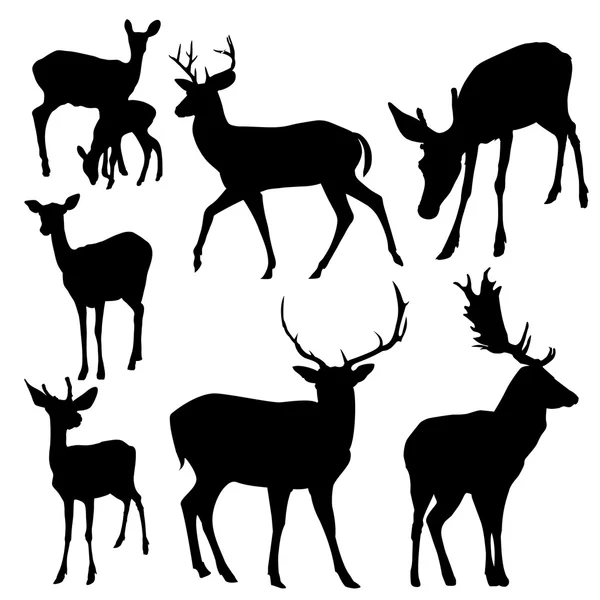 Silhouettes de cerfs sur blanc — Image vectorielle