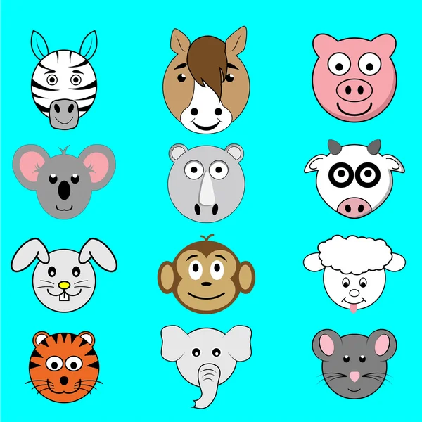 Caras de desenhos animados animais — Vetor de Stock