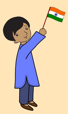 Hintli çocuk bayrak sallayarak