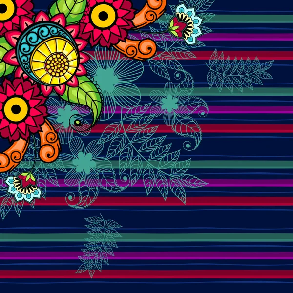 Fondo rayado floral azul — Vector de stock