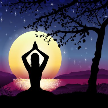 Doğa ile meditasyon siluet