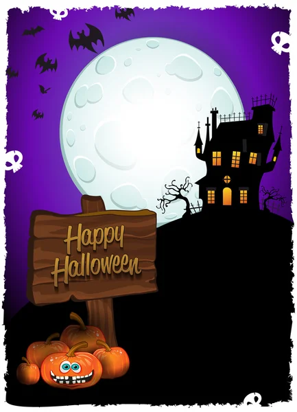 Château d'Halloween avec cartel vertical — Image vectorielle
