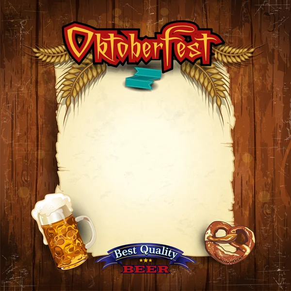 Pergamen menu oktoberfest s vintage dřevo — Stockový vektor