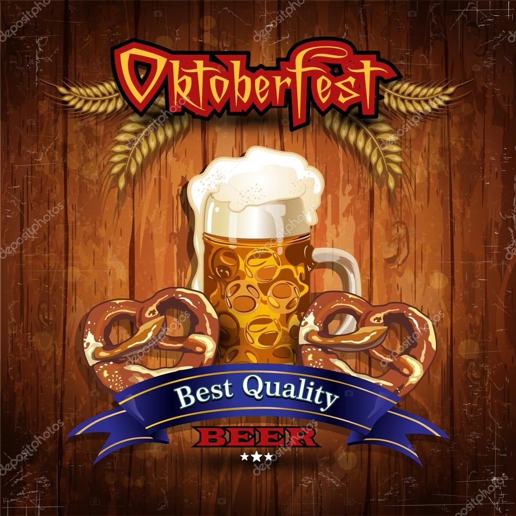Oktoberfest Beer with wood vintage- Grunge effects can be removed- Transparency blending effects and gradient mesh-EPS 10