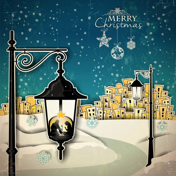 Nativity in to a lamppost — Stock Vector